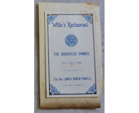 The Bradfield Dinner 1896-2nd July, The Rev;James Baden Powell in the chair, Willis Restaurant.