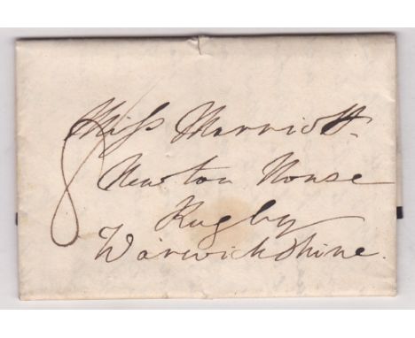 Oxfordshire 1837 Mourning EL Oxford to Rugby, m/s '8' rate, Oxford 'A' XXX double are dated circular stamp, OX185 (family ber