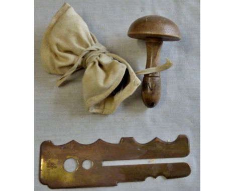 RAF 1950's Uniform repair sewing kit including a button polisher, sewing bag and a darning mushroom. Vintage kit