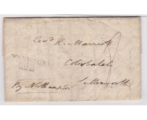 Warwickshire (1802-5) EL Warwick to Lutterworth with good Warwick/P07 (WA393) box 12.5mm long. M/S '8' rate (content church m