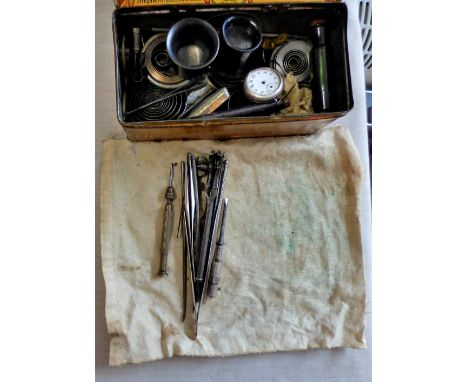 Tin of Watch repair tools-early 1900's very interesting lot - good condition