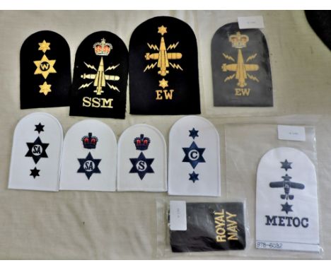 Royal Navy Patches - a collection of (10) Royal Navy trade patches, includes: C, W, SA, S, SSM, EW, METOC and Royal Navy rank