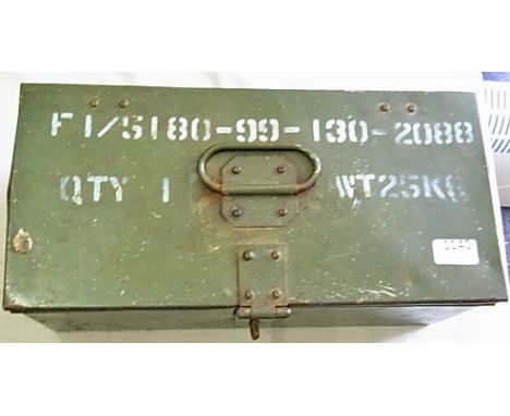 1979 British Army Ammunition tin 'F 1/5180-990130-2088, small size in olive green. Excellent container.