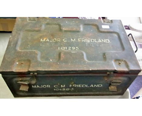 British World War II  A steel ammunition crate, dated 1945 and named to Major C.M.Friedland. Heavy lot