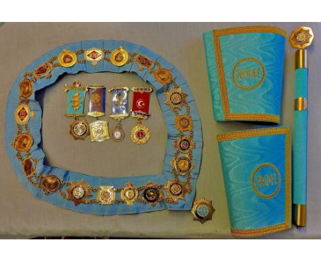 The Royal Order of the Buffalo regalia including: aprons, cuffs, a small jewelled staff, many hallmarked jewels including: Br