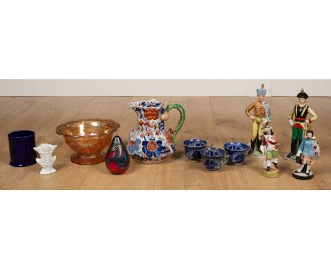 A mixed lot of ceramics to include two Delftware style tiles; a set of eight Wedgwood Susie Cooper design 'Black Fruit' plate