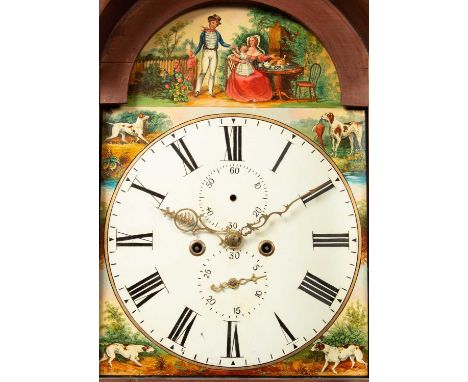 A 20th century mahogany longcase clock the unsigned enamelled dial marked with roman numerals and two subsidiary dials under 