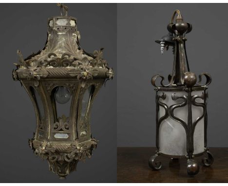 A lantern of octagonal shape with fleur de lis, floral and foliate decoration, approximately 56cm high excluding fittings tog