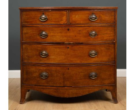 A 19th century mahogany bow front chest of two short and three long drawers 106cm wide x 53cm deep x 104.5cm highCondition re