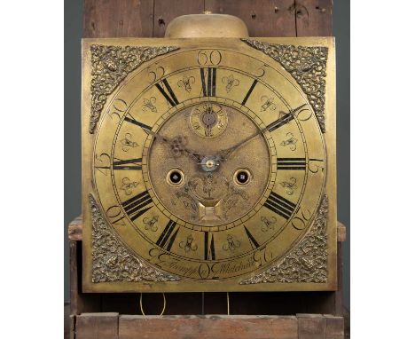 An 18th century fruitwood longcase clock the brass dial with arabic and roman numerals signed Thompson Whitehaven, overall 45