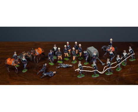 Britains part set 79, Royal Navy Landing Party (c.1897), together with part set 28, Mountain Artillery (c.1895).Condition rep