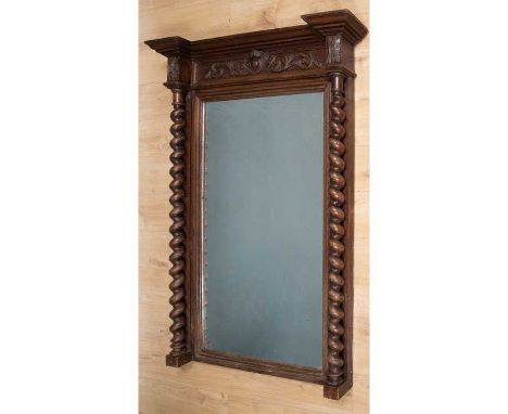 A 19th century neoclassical French dressing mirror, with bevelled oak and architectural carved frame, stamped to the back Hen