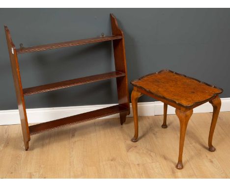 A late 19th / early 20th century mahogany open wall shelf with three fixed shelves, 77cm wide x 15cm deep x 90cm high togethe