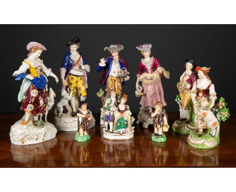 A pair of late 18th century Duesbury Derby porcelain figures of a Shephard and a Shepherdess, stamped to the base, 22cm high 