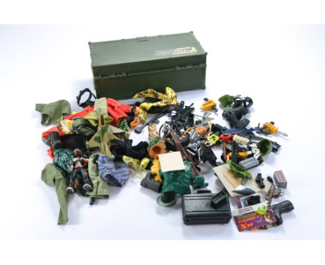 An assortment of Action Man accessories and ancillary items. Played with. 