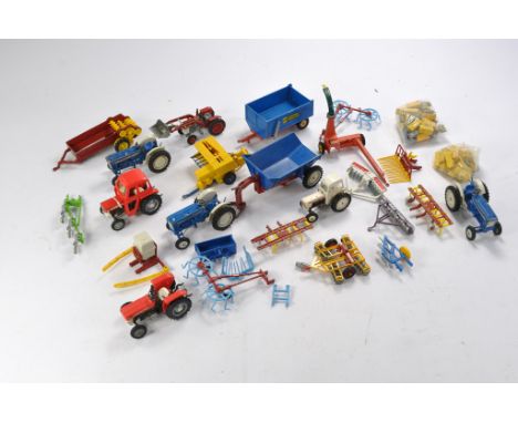 An interesting group of mostly playworn vintage Britains Tractor and Implement issues including some harder to find variation
