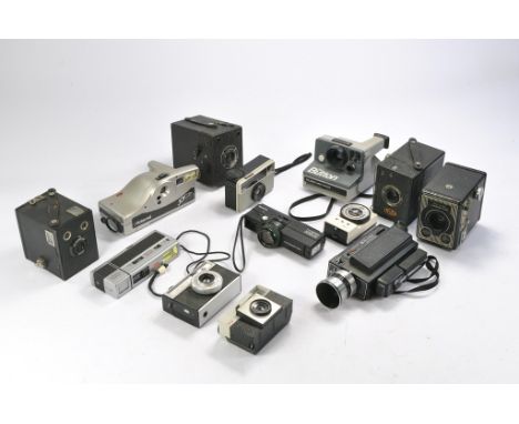 Vintage group of Cameras and equipment comprising of: Kodak Six - 20 'Brownie', Kodak Six - 20 'Brownie' E, Silver Polaroid J