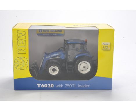Farm model interest comprising Universal Hobbies 1/32 New Holland Agriculture T6020 Tractor with 750TL loader. Looks to be ex