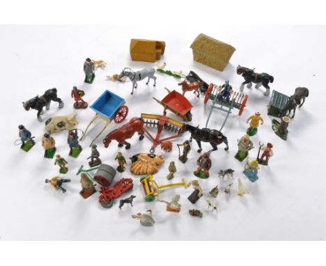 Assorted lead Metal farm figures including vintage issues from Britains including animals and accessories. Some harder to fin