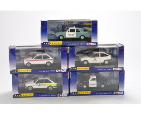 Corgi Diecast. A group of five 1/43 Vanguards comprising Police theme issues and Classic cars as shown including Austin Mini,