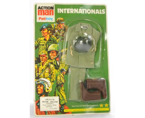 Palitoy Action Man comprising Internationals No. 34300 American Marine Uniform. Complete and looks to be sealed on card. Card