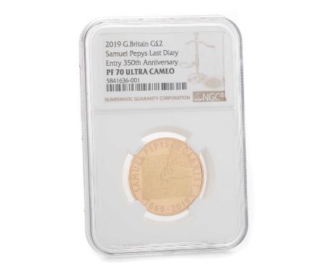SAMUEL PEPYS LAST DIARY ENTRY 350TH ANNIVERSARY GOLD COIN, 2019 ultra cameo, in capsule