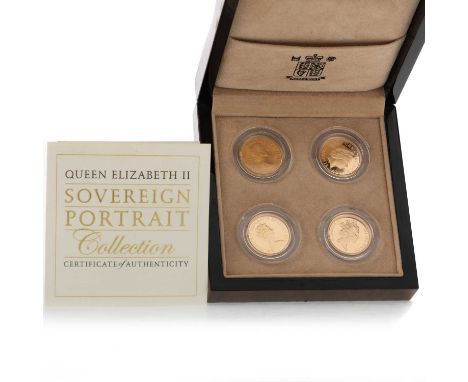 ELIZABETH II, GOLD SOVEREIGN PORTRAIT COLLECTION,  comprising dates 1957, 1980, 1987 and 2004, in box, with certificate of au
