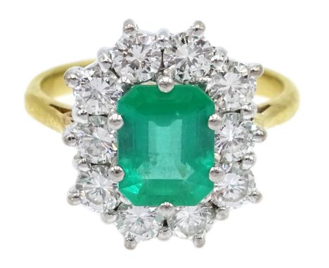 18ct gold emerald and diamond cluster ring hallmarked Condition Report Emerald 7mm x 5mm 4.9gmsize K-LClick here for further 