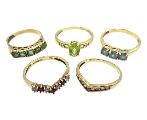 Five 9ct gold stone set rings, all hallmarked Condition Report 8.6gm totalsizes k-NClick here for further images, condition, 
