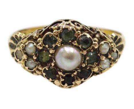 Victorian 15ct gold seed pearl and peridot ring, Birmingham 1874 Condition Report 2.4gm, size PClick here for further images,