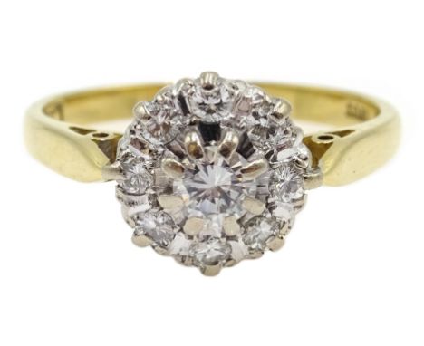 Gold diamond cluster ring, stamped 18ct Condition Report 4.1gm, size P-Q, head diameter = 10mm Click here for further images,