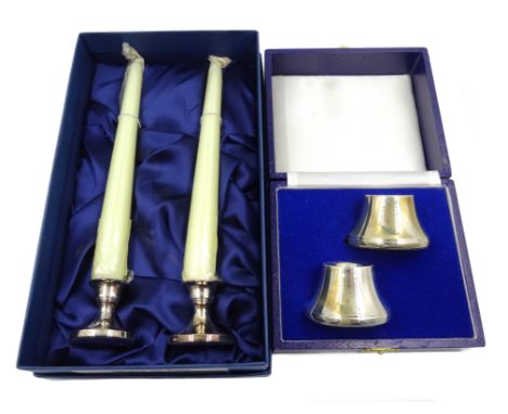 Shop stock: Pair of dwarf candlesticks with candles boxed and a pair of silver candle holders cased both by L R Watson  Condi