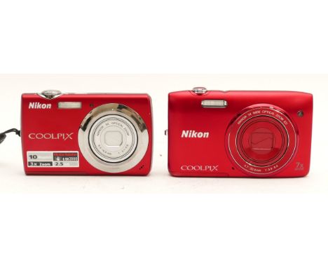 A Nikon Coolpix S3400 and a Nikon Coolpix S220, untested, both in red.