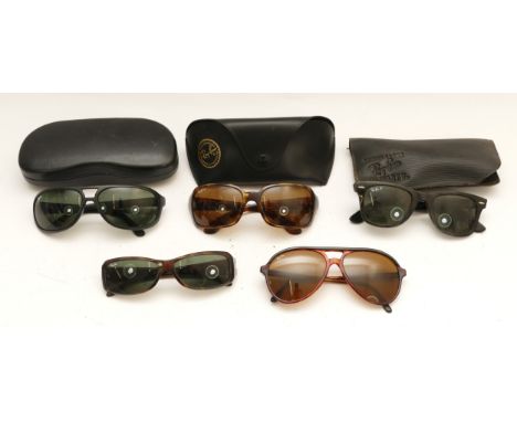 Ray-Ban; Five pairs of Ray-Ban sunglasses, three cased and two loose. (5)