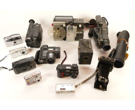 A collection of cameras and camera accessories, to include, Nikon Coolpix 800 and Olympus AZ-300 Super Zoom. (1 box)