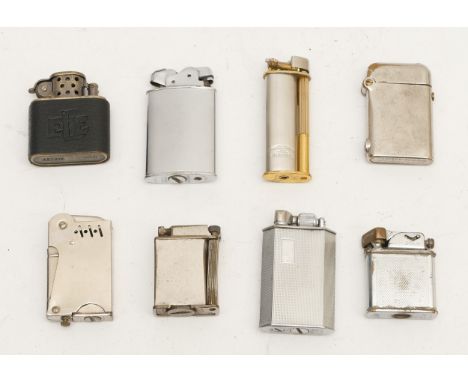 A selection of eight mid 20th century and later pocket cigarette lighters, including a lift-arm Polo, a Thorens semi-automati