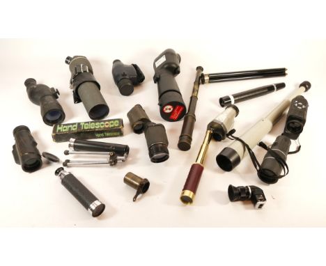 A collection of spotting scopes, makers to include, Optus, Zennox, and Avocet. (1 box)