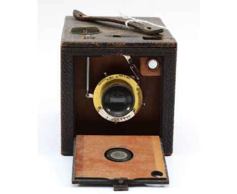 A nineteenth century Eastman Kodak box camera, lens stamped with maker's name and 'Patented Jany 5 1897' and the case engrave