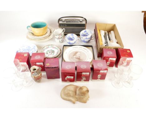 A collection of homewares, to include Mason's, Meakins ceramics, glassware, prints, leather suitcase, rugs, portable radio, r
