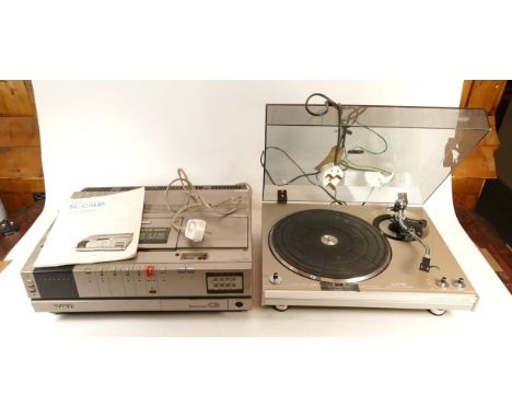 A BSR 'Quanta' 700 turntable, together with a Sony SL-C5UB video cassette player. (2)
