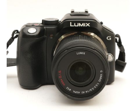 A Panasonic Lumix DMC-G5 digital camera, with a Lumix f/3.5-5.6 lens.