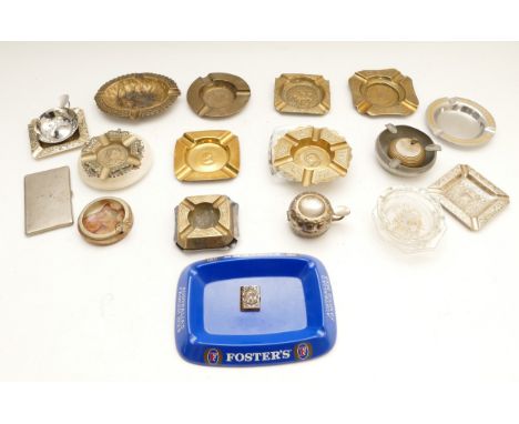 A collection of smokers cigarette ashtrays, brass, ceramic and plated, of various shapes and sizes, including Royal commemora