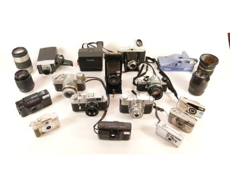 A collection of cameras and camera accessories, to include, Sigma AF f/4-5.6 70-210mm lens, a Zorki-4 and an Aires. (1 box)