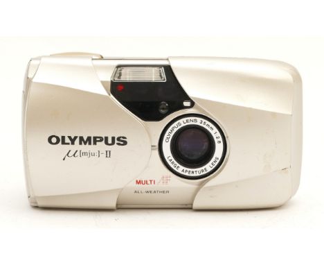 An Olympus MJU II compact 35mm camera, boxed.