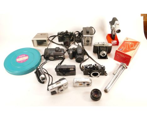 A collection of cameras and camera accessories, to include, Fujifilm Finepix S4500 and Olympus Trip AF 5-2. (1 box)