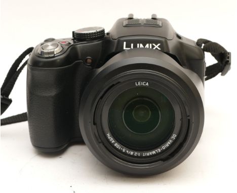 A Panasonic Lumix DMC-FZ200 digital camera, with a Leica f/2.8-4.5 lens.