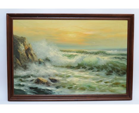 Jerome Stevens; a seascape, oil on canvas, 69cm x 100.
