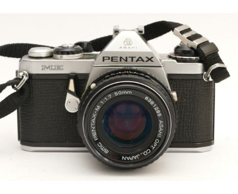 A Asahi Pentax ME film camera, with a Pentax-M f/1.7 50mm  lens.