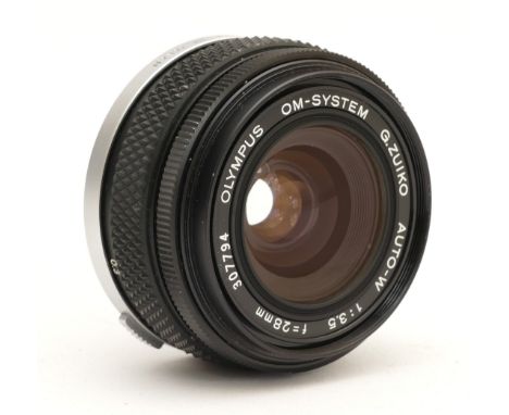 An Olympus Zuiko f/3.5 28mm lens. 