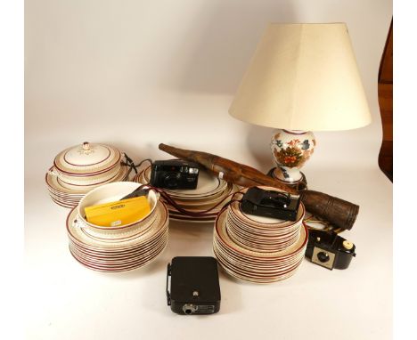 A part dinner service ' Losol ware Claremont' by Keeling &amp;Co to include dinner plates, soup bowls side plates and tureens